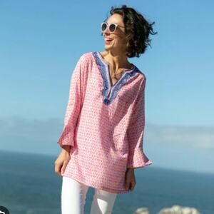 RockFlowerPaper BluThreads Elle Pink  Cotton Embroidered Kurta Tunic Size S NWT